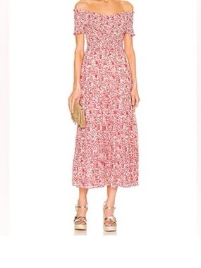 red dress midi with sleeves Local Art Show Cotton Red Short Sleeve Midi Dress